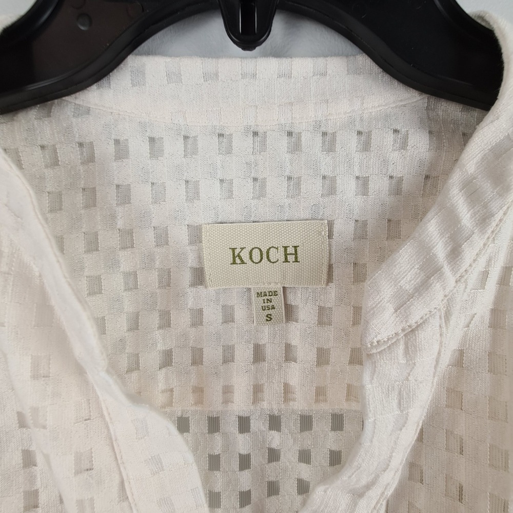 KOCH Erica Top Womens Small Cream Grid Eyelet Sheer Cotton Blend V-Neck Blouse - Picture 2 of 8